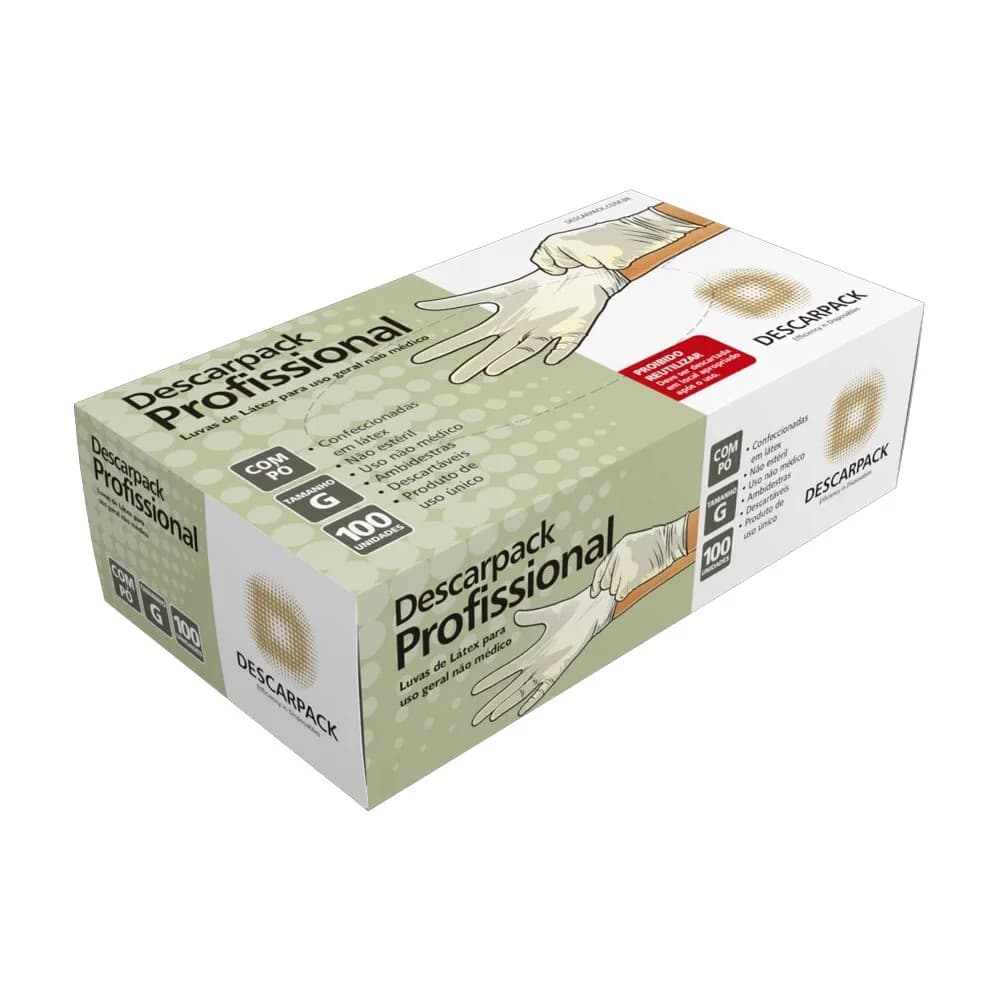 LUVAS DE LÁTEX COM PÓ BRANCA TAMANHO G DESCARPACK